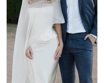 Chiffon Wedding Cape, Wedding Wrap, Wedding Chiffon Cape, White Chiffon Bridal Cape, Wedding Veil Bolero, Bridal Chiffon Cape, Wedding Cape