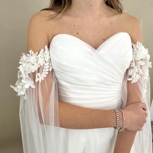 Tulle Sleeves, Beaded wedding sleeves, Handmade bridal Sleeves, Removable wedding sleeves, 3D floral bridal sleeves, Romantic bridal sleeves
