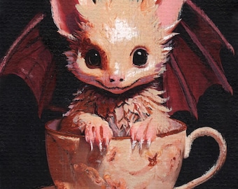 Bat In Teacup ACEO