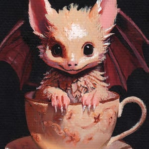 Bat In Teacup 4x6 Art Print Of Original Painting