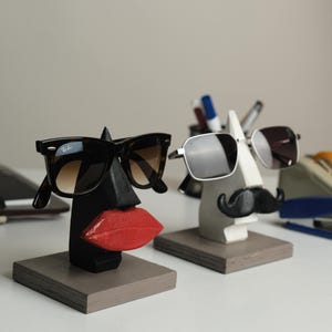 Handmade Wooden Glasses Holder with Mustache, Funny Father&#39;s Day Gift, Eyewear Stand for Dad, Unique Office Decor, Gift Idea for Him