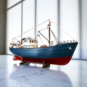 Handmade Wooden Fishing Boat Model: Scandinavian Nautical Decor, 88cm