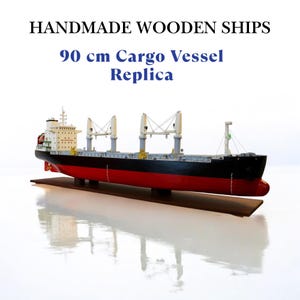 Handmade Wooden Cargo Ship Model: Nautical Maritime Decor (90cm)