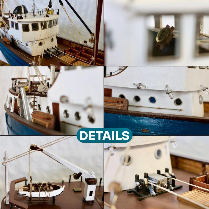 Handmade Wooden Fishing Boat Model: Scandinavian Nautical Decor, 88cm ...