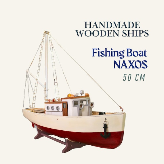 Handcrafted Wooden Fishing Boat NAXOS | Mediterranean Decor (50cm