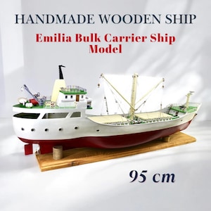 Handcrafted Wooden Cargo Ship Model: 95cm Vintage Nautical Decor