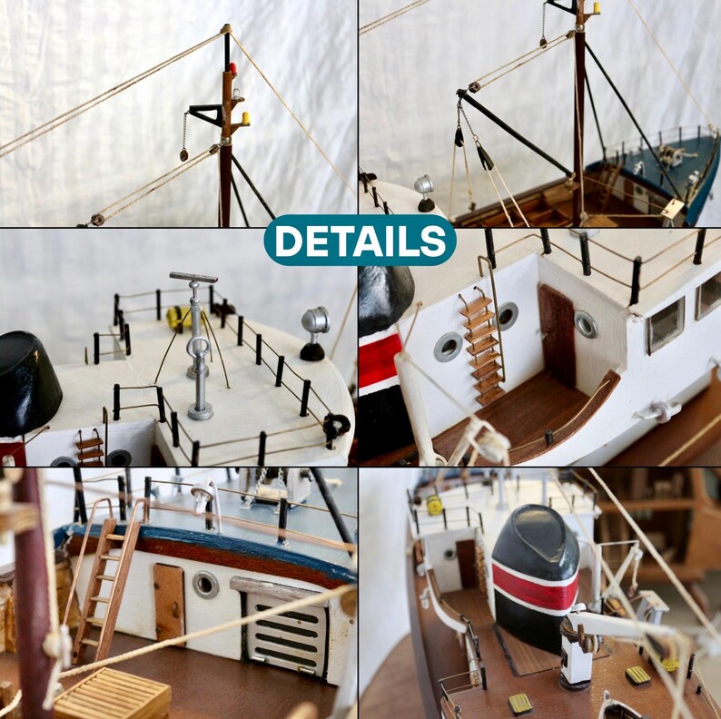 Handmade Wooden Fishing Boat Model: Scandinavian Nautical Decor, 88cm ...