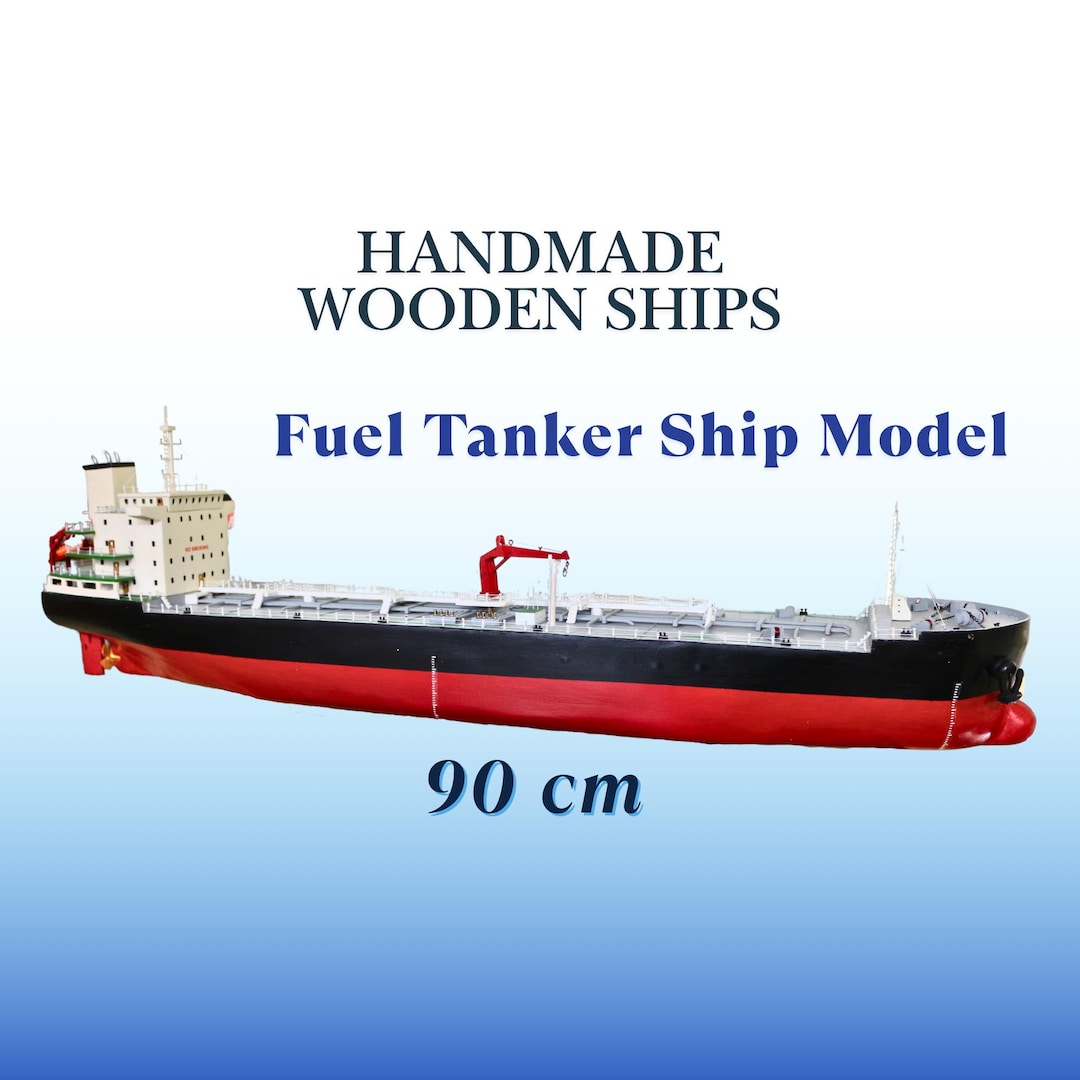 Handmade Wooden Fuel Tanker Ship Model: Nautical Maritime Decor