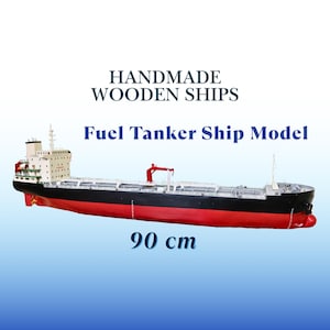 Handmade Wooden Fuel Tanker Ship Model: Nautical Maritime Decor (90 cm)