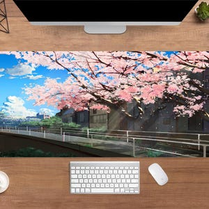 Kawaii Sakura Frühling Schreibtischmatte | Kirschblüten Maus Pad | GROSSE Schreibtischunterlage | Anime Gamer Schreibtisch Dekoration