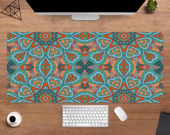 Boho Mandala Desk Mat | Aesthetic Abstract Mouse Pad | Large Desk Pad | Spiritual Desk Decor