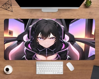 Gamer Anime Girl Desk Mat | Waifu Mouse Pad | Large Desk Pad | Gaming Desk Decor