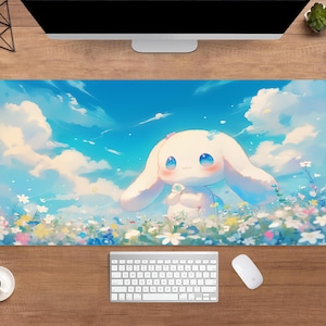 Kawaii Bunny Desk Mat | Cute Anime Bunny Mouse Pad | Large Desk Pad | Anime Gamer Desk Decor