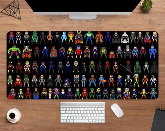 Marvel Super Heroes Pixel Art Desk Mat | Marvel Characters Mouse Pad | Large Desk Pad | Movie Desk Decor