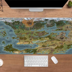 Tappetino da scrivania Dungeons and Dragons Faerun / Tappetino per mouse Forgotten Realms / Tappetino da scrivania grande / Decorazione per scrivania da gioco