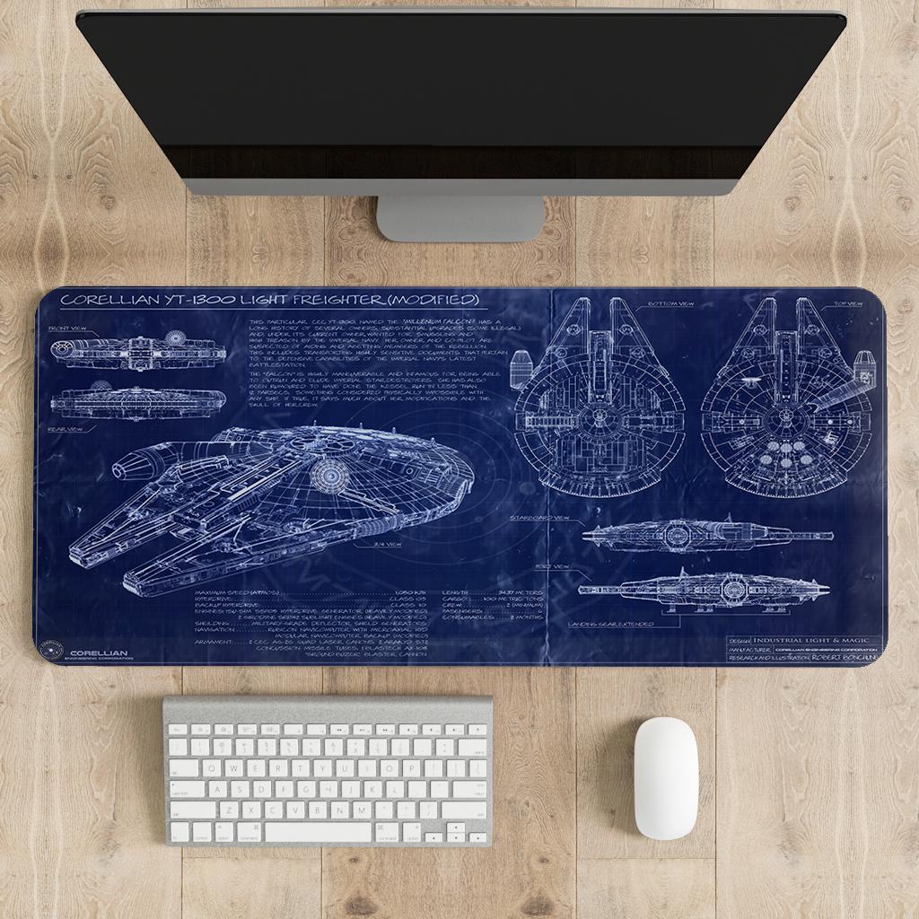 Blueprint Table Mat Millennium Falcon Blueprint Desk Mat | Star Wars Mouse Pad | Large Desk ...