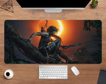 Tomb Raider Desk Mat | Lara Croft Mouse Pad | Large Desk Pad | Gaming Desk Decor