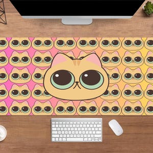 Colorful Cat Desk Mat | Cute Kitty Mouse Pad | Large Desk Pad | Gamer Desk Decor