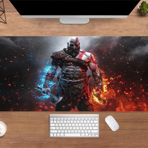 Alfombrilla de escritorio de God of War / Alfombrilla de ratón de Kratos / Alfombrilla de escritorio grande de Atreus / Decoración para escritorio de juegos