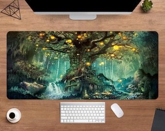 Enchanted Fantasy Tree Desk Mat | Magical Nature Mouse Pad | Large Desk Pad | Gaming Desk Decor