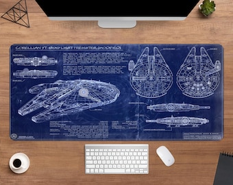 Millennium Falcon Blueprint Desk Mat | Star Wars Mouse Pad | Large Desk Pad | Movie Desk Decor