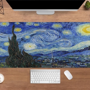 Starry Night Desk Mat | Van Gogh Style Mouse Pad | Large Desk Pad | Anime Gamer Desk Decor