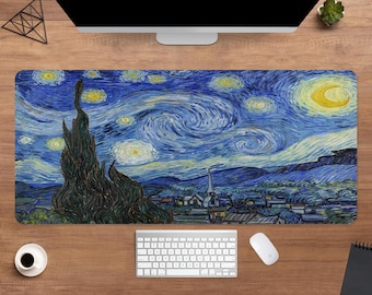Starry Night Desk Mat | Van Gogh Style Mouse Pad | Large Desk Pad | Anime Gamer Desk Decor
