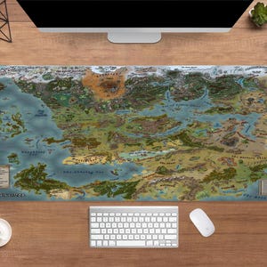 de bureau Faerun Dungeons and Dragons | Tapis de souris des Royaumes oubliés | Grand sous-main | Décoration de bureau de jeu