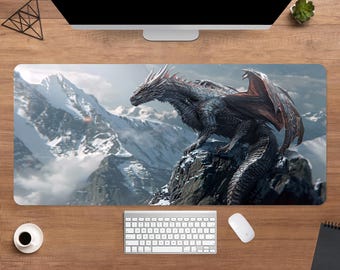 Bergwächter Drache Schreibtischmatte | Mythische Fantasy Maus Pad | GROSSE Schreibtischunterlage | Gamer Schreibtisch Decor