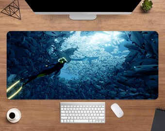 Abzu Desk Mat | The Diver Mouse Pad | Large Desk Pad | Gaming Desk Decor