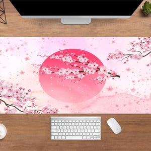 Japanese Sakura Desk Mat | Cherry Blossom Mouse Pad | Large Desk Pad | Kawaii Desk Decor