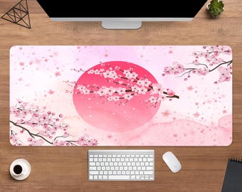 Japanische Sakura Schreibtischmatte | Kirschblüte Maus Pad | GROSSE Schreibtischunterlage | Kawaii Schreibtisch Dekor