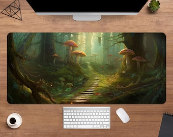 Fairy Tale Forest Desk Mat | Magic Mushroom Mouse Pad | Large Desk Pad | Gamer Desk Decor