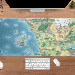 de bureau Faerun Dungeons and Dragons | Tapis de souris des Royaumes oubliés | Grand sous-main | Décoration de bureau de jeu
