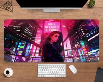 Cyberpunk 2077 Street Art Gaming Mouse Pad - Futuristic Neon Desk Mat, Large Gamer Desk Pad