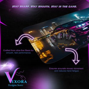 Skyline GT-R R34 Desk Mat | Neon JDM Car Mouse Pad | Large Desk Pad | Gamer Desk Decor image 4