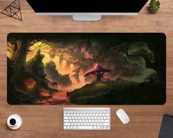 Fairy Tale Forest Desk Mat | Magic Mushroom Mouse Pad | Large Desk Pad | Gamer Desk Decor