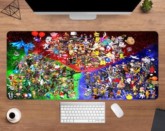 Ultimate Game Character Collage Desk Mat | Multiverse Gaming Characters Mouse Pad | Large Desk Pad | Gaming Desk Decor
