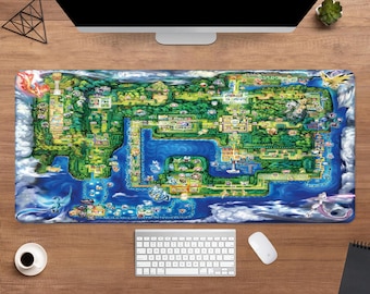 Pokemon Kanto Map Desk Mat | Kantopark Mouse Pad | Large Desk Pad | Gaming Desk Decor