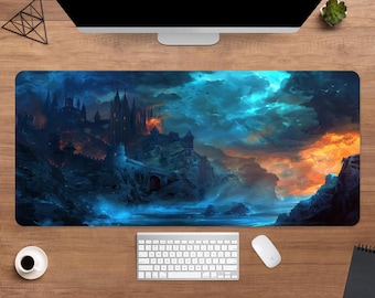 Dark Fantasy Castle Desk Mat | Gothic Fortress Mouse Pad | Large Desk Pad | Gamer Desk Decor