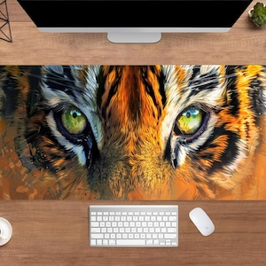 Fierce Tiger Eyes Desk Mat | Jungle Animal Mouse Pad Mouse Pad | Large Desk Pad | Gamer Desk Decor
