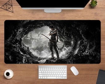 Tomb Raider Desk Mat | Lara Croft Mouse Pad | Large Desk Pad | Gaming Desk Decor