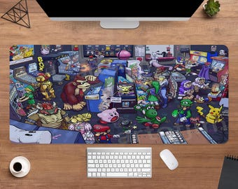 Super Smash Bros Desk Mat | Mario Game Mouse Pad | Large Desk Pad | Gaming Desk Decor