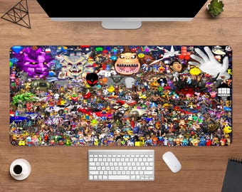 Ultimate Game Character Collage Desk Mat | Multiverse Gaming Characters Mouse Pad | Large Desk Pad | Gaming Desk Decor