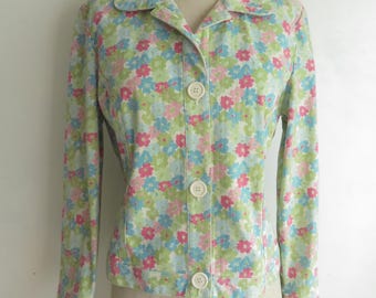 M Liz Claiborne Floral Jacket 100% Cotton Summer Jacket Size Medium