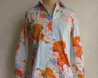 S Seaplane Floral Japanese Print Cotton Tunic Pastel Flower Print