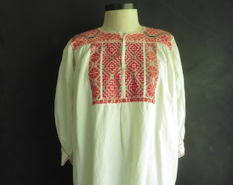 S Embroidered Peasant Blouse Vintage Romanian Croation Hungarian Eastern European Cross-Stitch Embroidery Folk Blouse