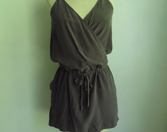 S Gray Silk Chaser Mini Dress Sleeveless Sexy Crossbody Wrap Dress Drawstring Waist Size Small