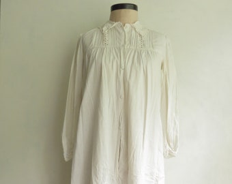 S Victorian Nightgown White Cotton Embroidered Long White Edwardian Nightdress Small
