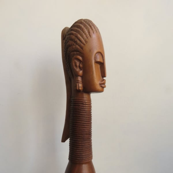 African Bust Wood Carving Handmade Folk Art Tall Sculpture